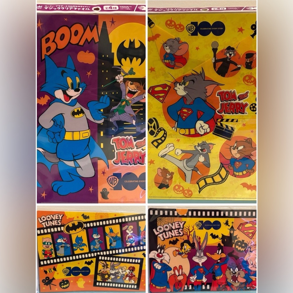 Set 4 Clear Files - Looney Tunes Warner Bros. 100th Anniversary Superman Batman